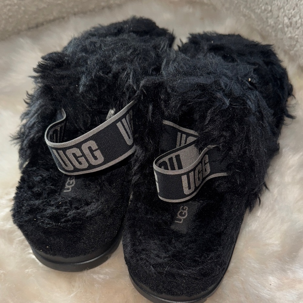 UGG Black Fluffy Sandals